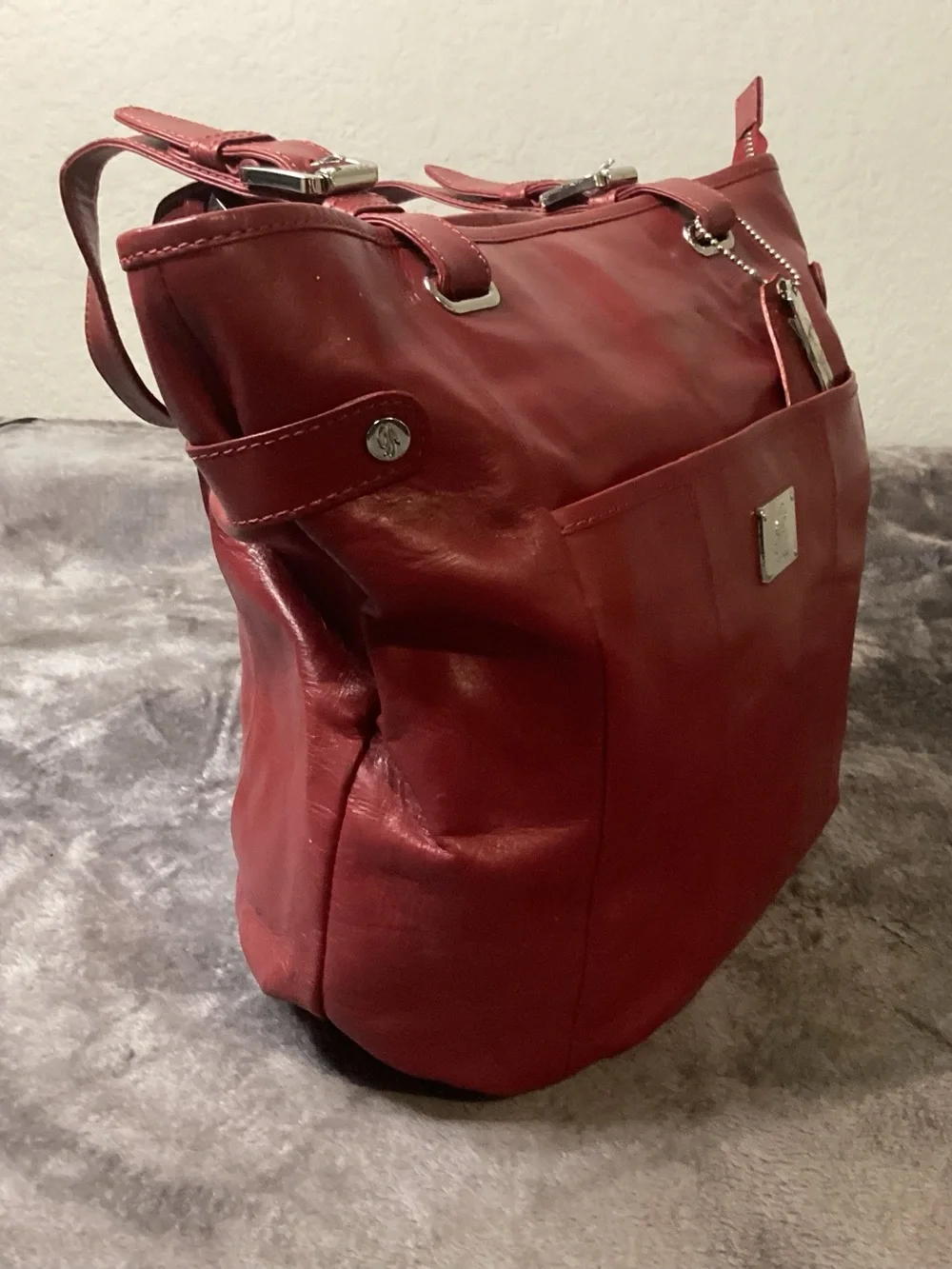 Red Leather Tote and Wallet Set - Women's Handbag